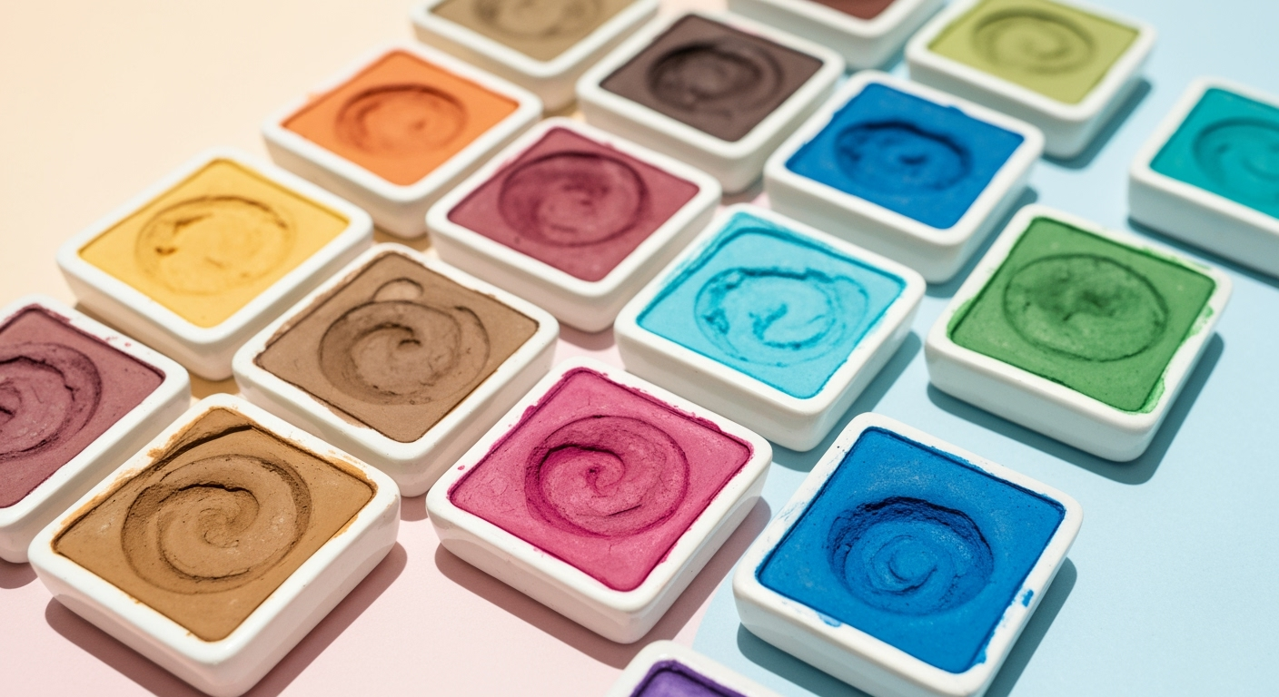 Watercolor pans with earth-tone pigments