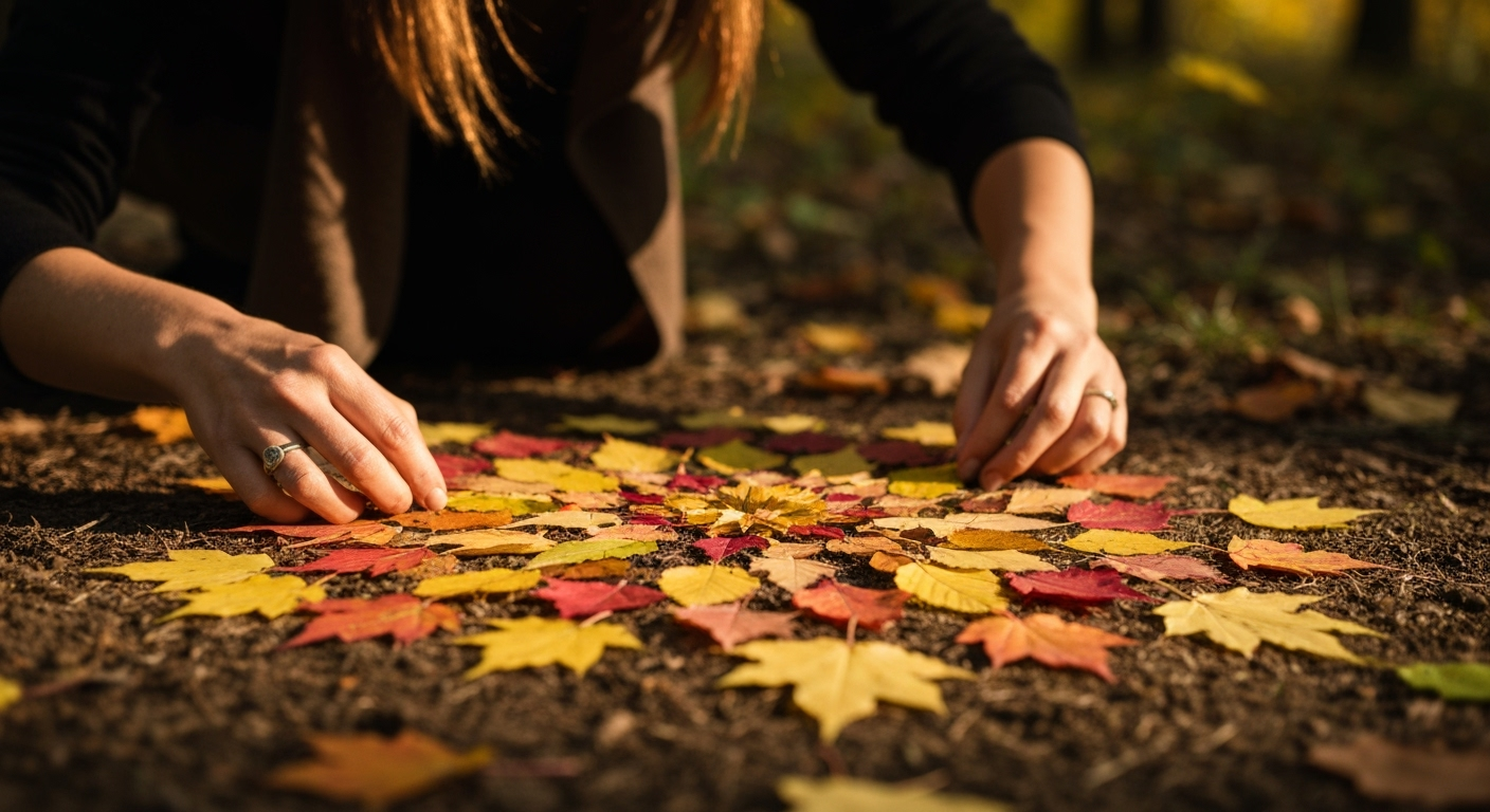 Leaf mandala on forest floor