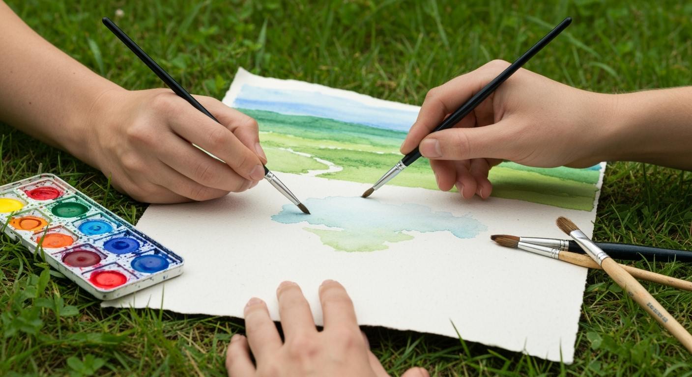 Painting landscape with watercolors