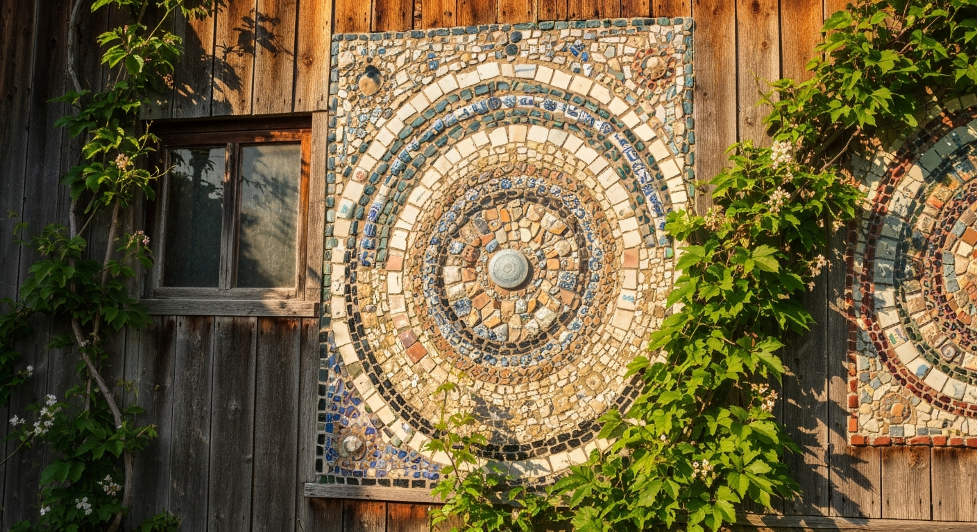 Mosaic wall art on farmhouse