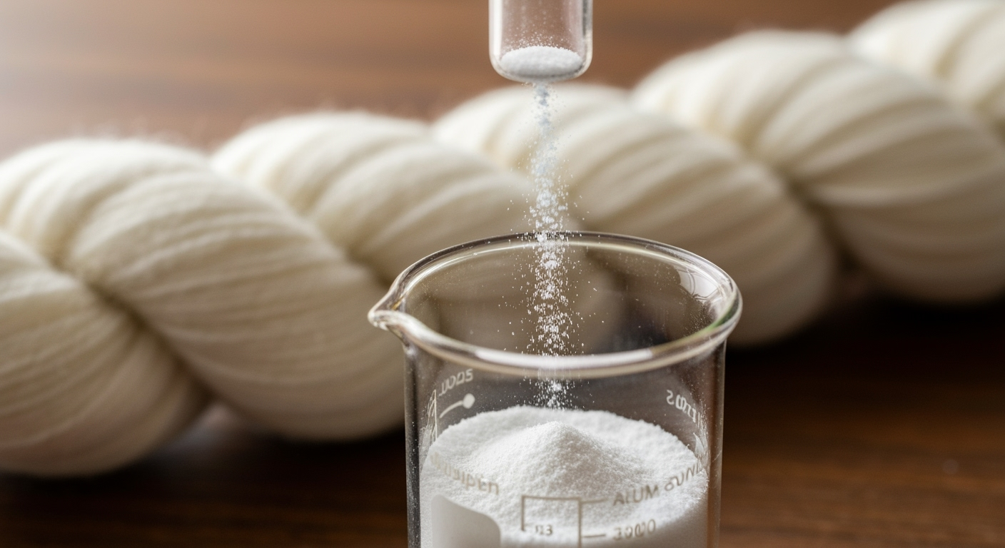 Alum powder measured near yarn